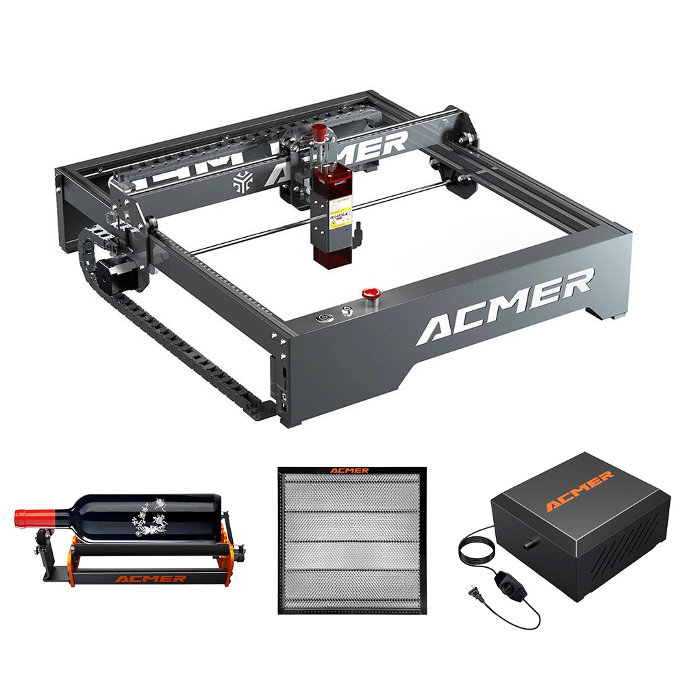 ACMER P1 10W Laser Engraver + Rotary Roller + Laser Bed + Air Assist Kit